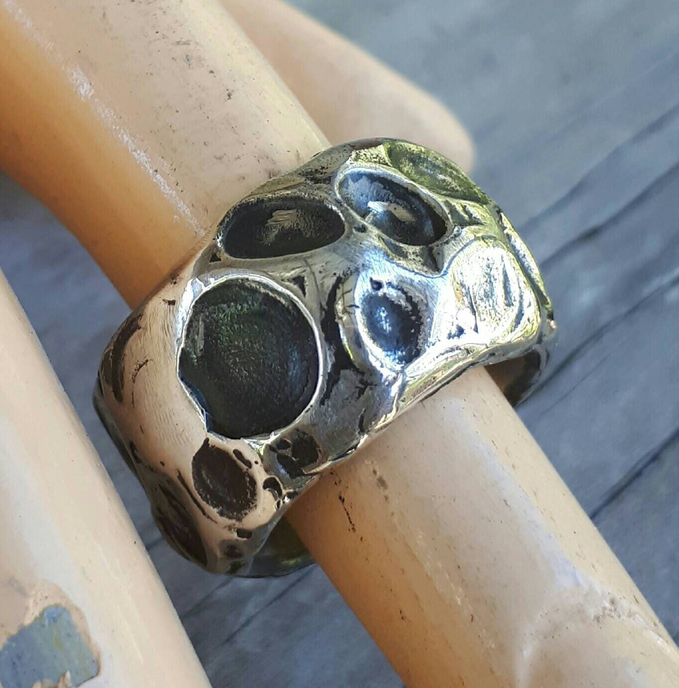 Rustic ring,wide,heavy,solid, modern,sterling silver, hammered, nugget,wedding,unisex,steampunk,industrial,mens fashion,hipster,handmade