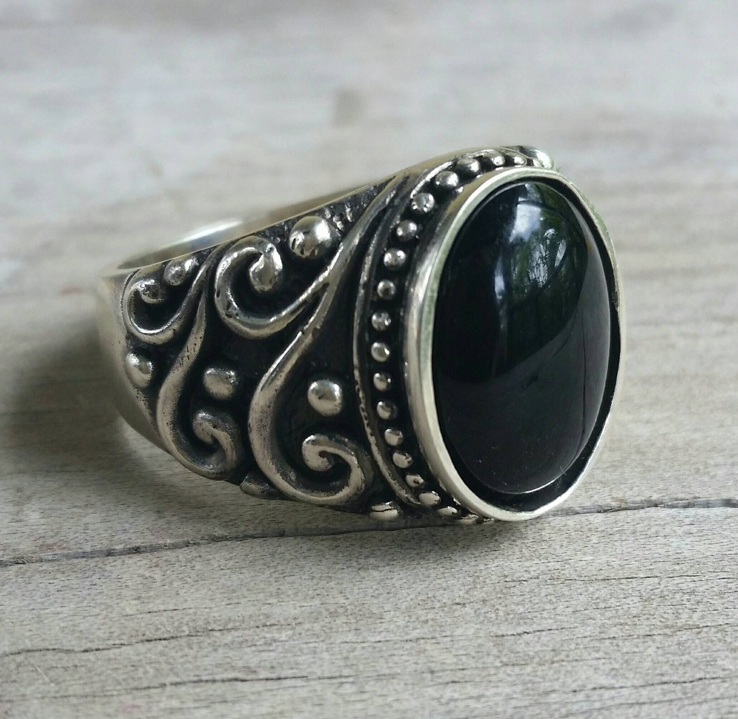 Turquoise ring,large chunky ring,sterling silver,handmade,mans stone ring,wedding,boho, dress ring antique, scroll pattern,mans fashion