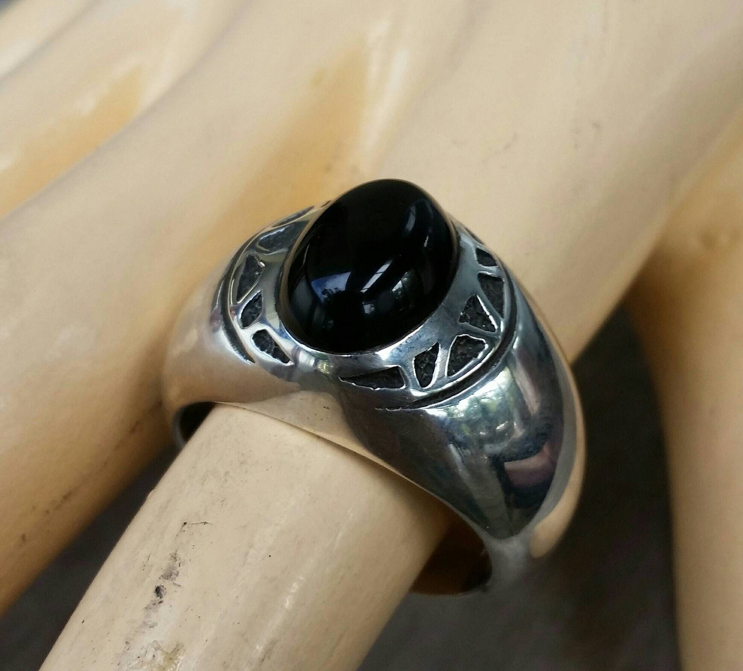 onyx ring,chunky, sterling silver,cross,star, signet ring,Aztec,