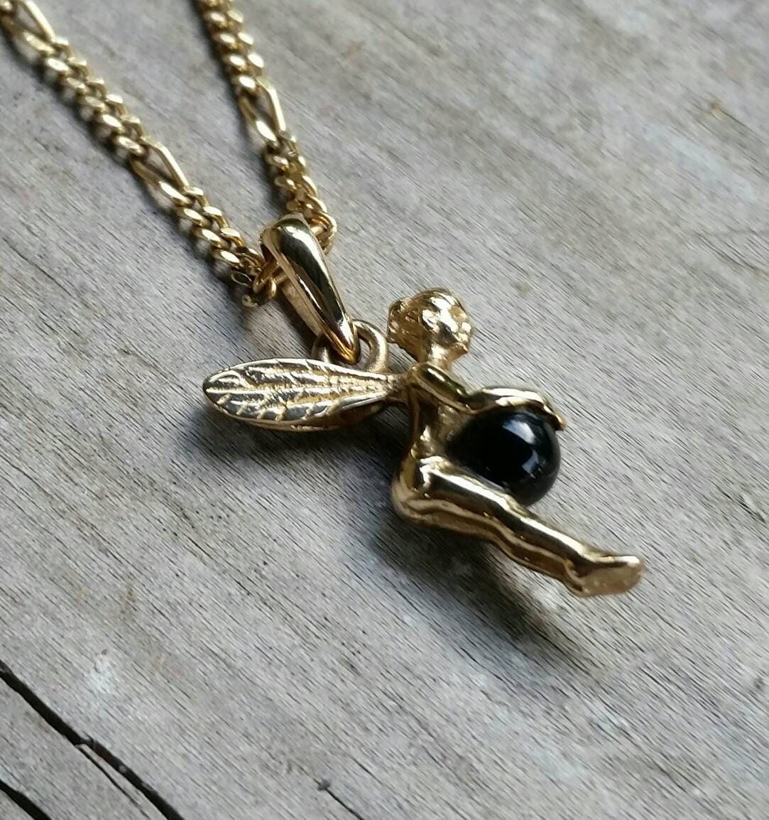 Fairy pendant,solid 9k,9ct gold tinkerbell angelic winged fairy,angel pendant