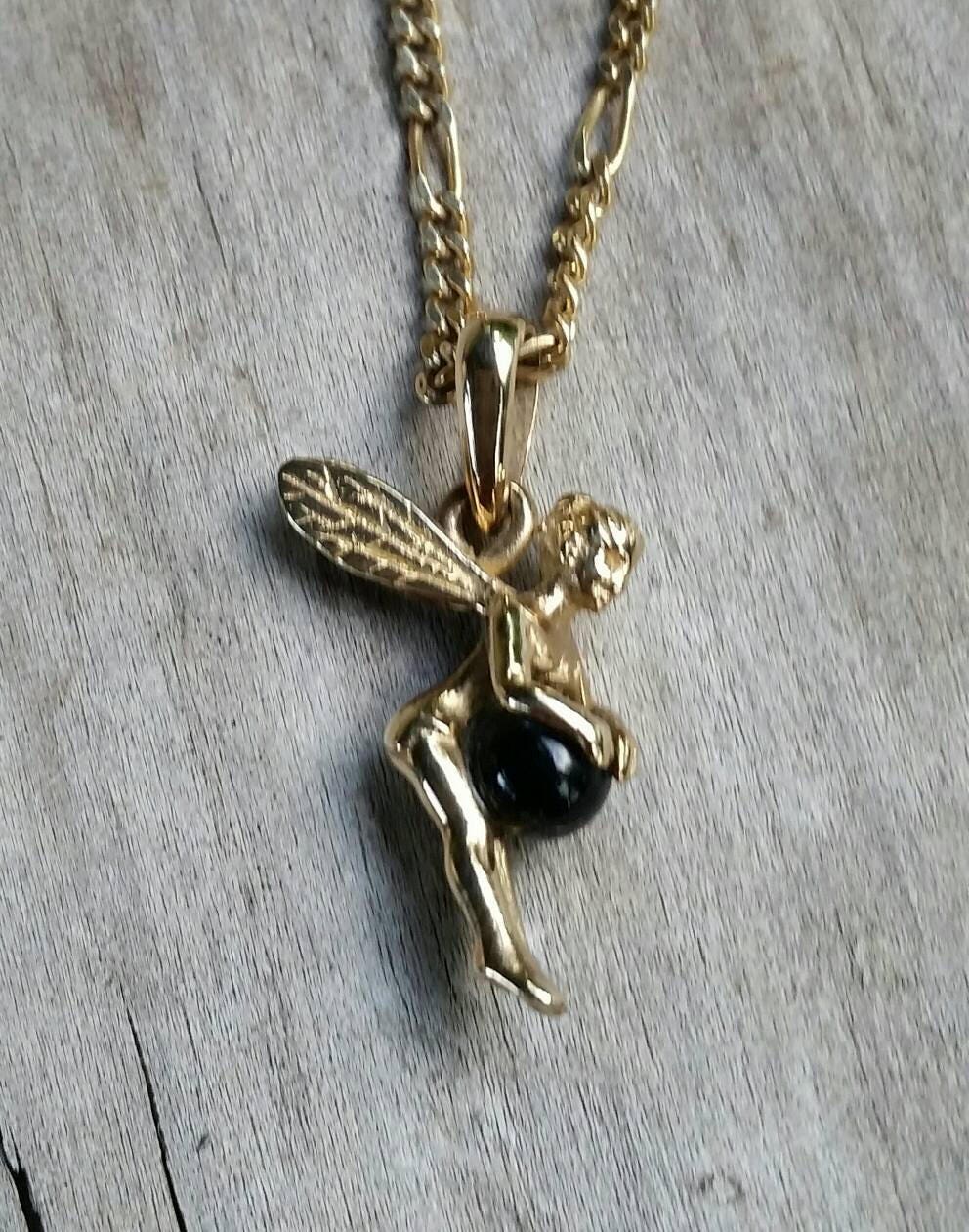 Fairy pendant,solid 9k,9ct gold tinkerbell angelic winged fairy,angel pendant