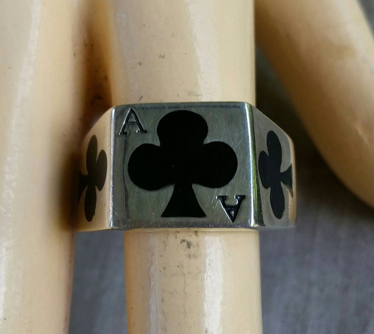 Ace of clubs ring,gambling, cards,sterling silver,ace ring,enamel,Vegas wedding,black jack,poker,lucky,handmade,signet ring,rockabilly