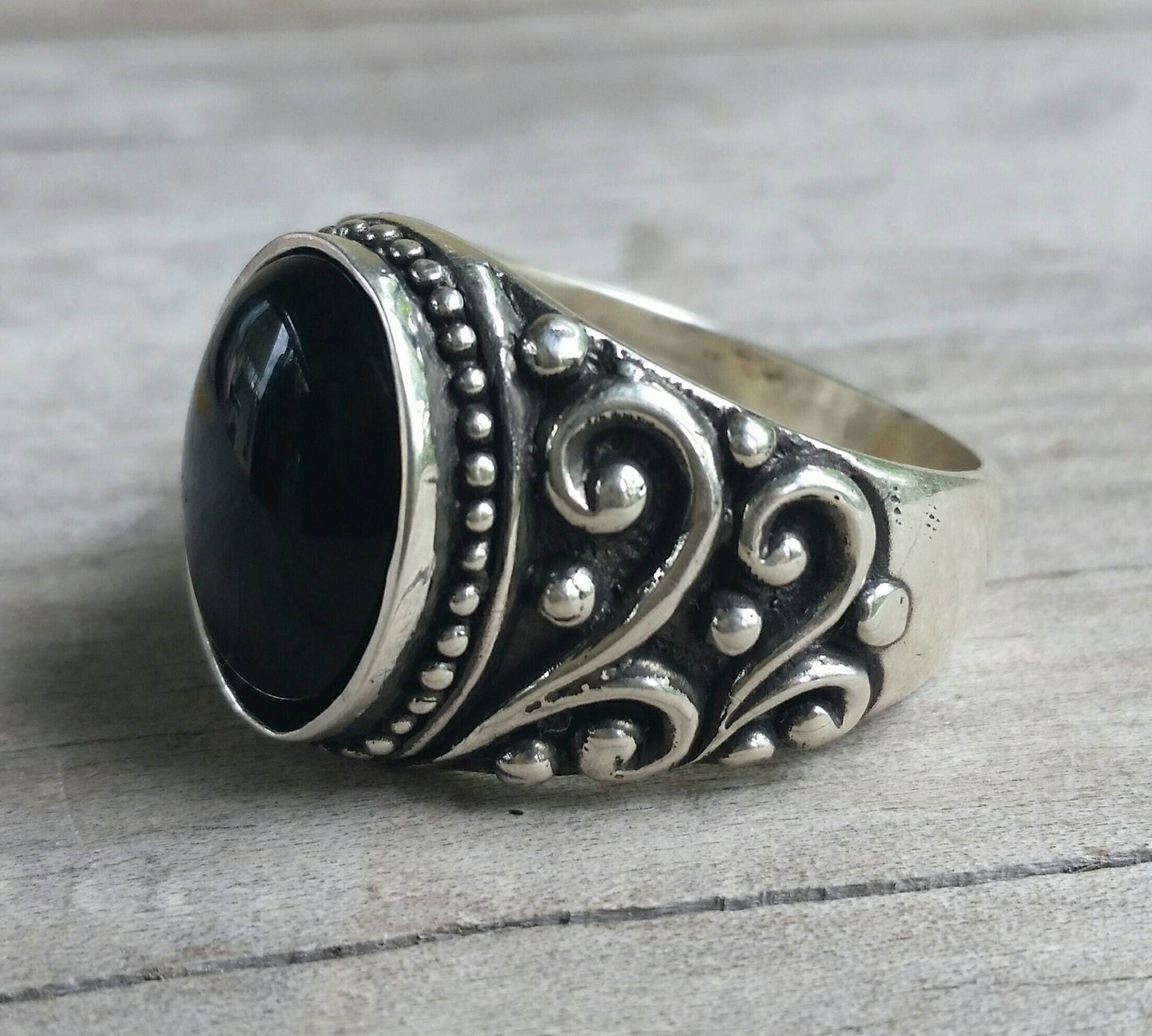 Turquoise ring,large chunky ring,sterling silver,handmade,mans stone ring,wedding,boho, dress ring antique, scroll pattern,mans fashion