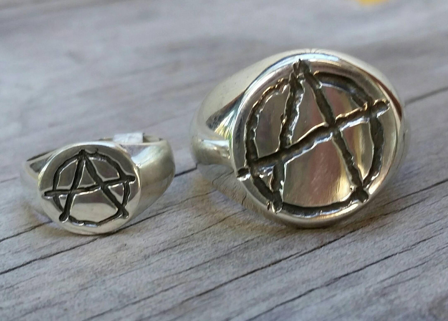 Anarchy ring,small, round top, sterling silver, signet,pinkie ring, punk,alternative, steampunk,handmade,sid vicious,rebel,biker,