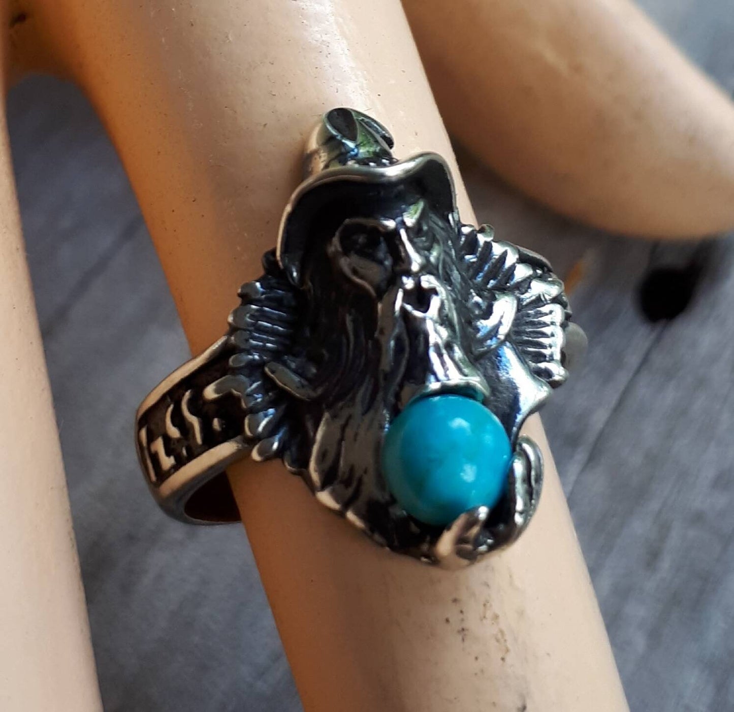 wizard ring turquoise sterling silver magic fantasy mythical steampunk gothic punk ring