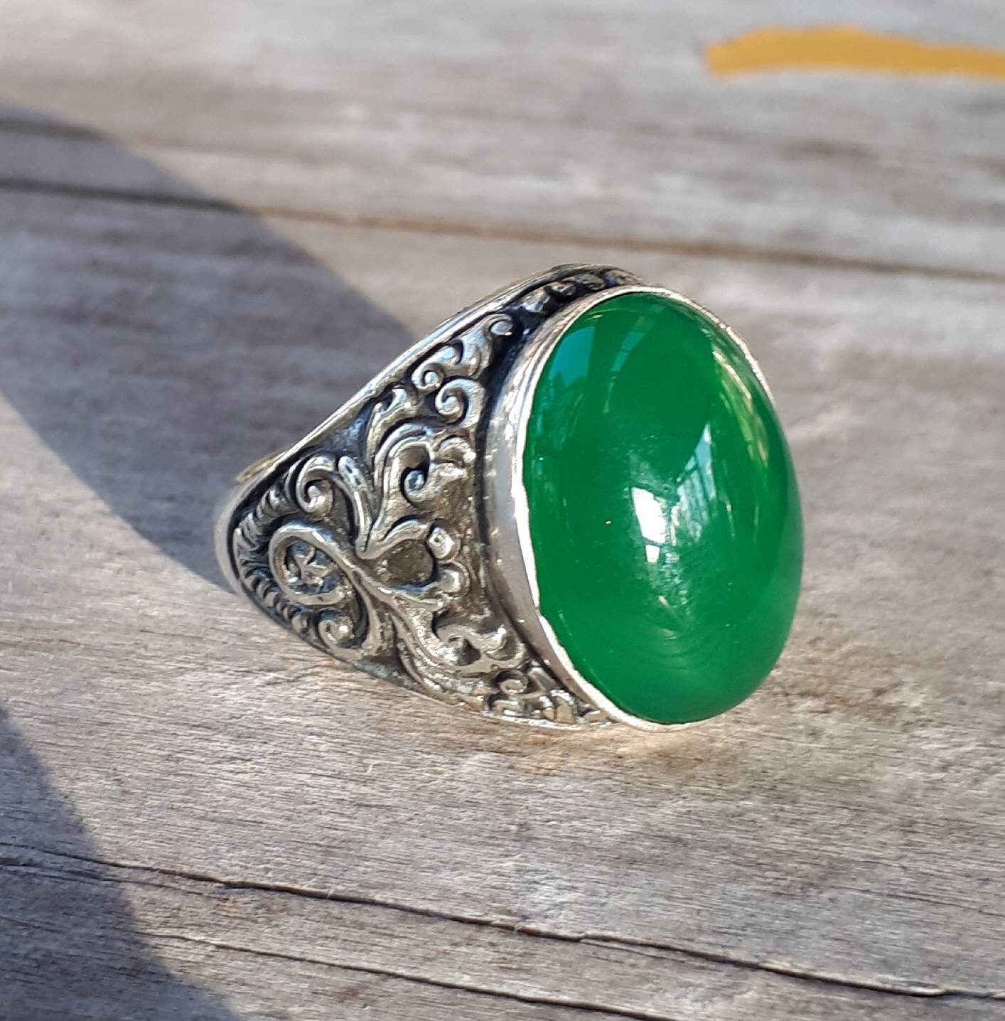 Adventurine ring,sterling silver, green onyx,hand made, mens stone ring, wedding,vintage, dress ring, antique,tribal,steampunk,boho,hipster