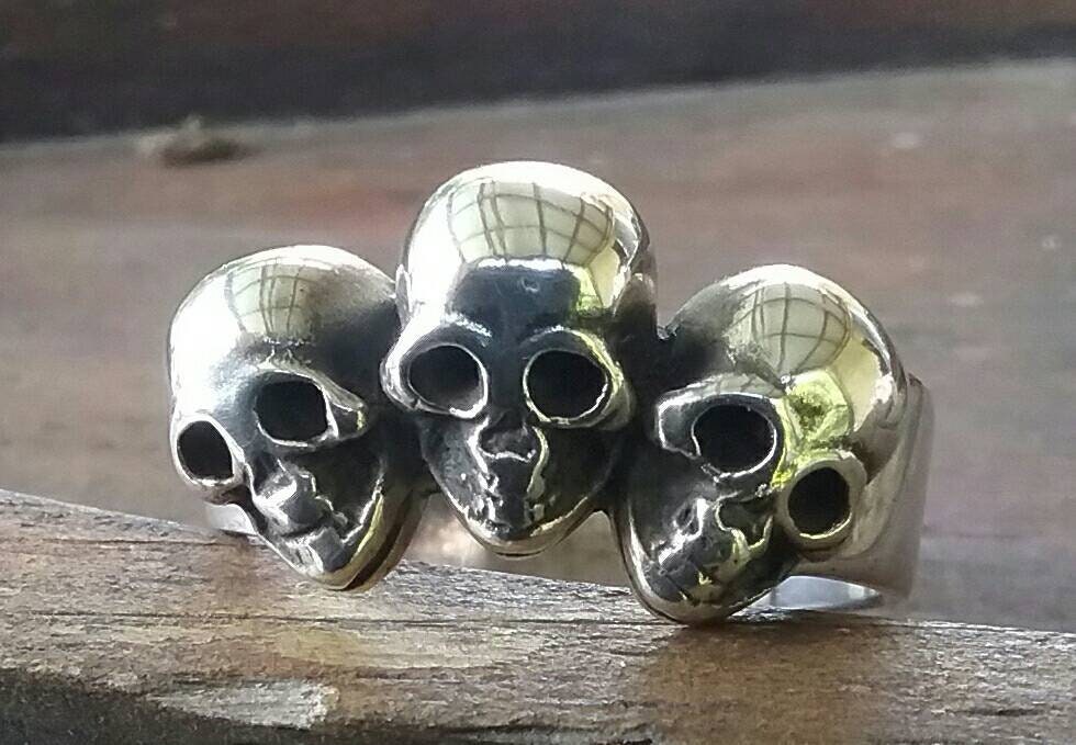 Skull ring, sterling silver,solid back, steampunk,gothic,chunky ring,skeleton, punk,hipster,handmade,biker,gangster,pirate,sugar skull