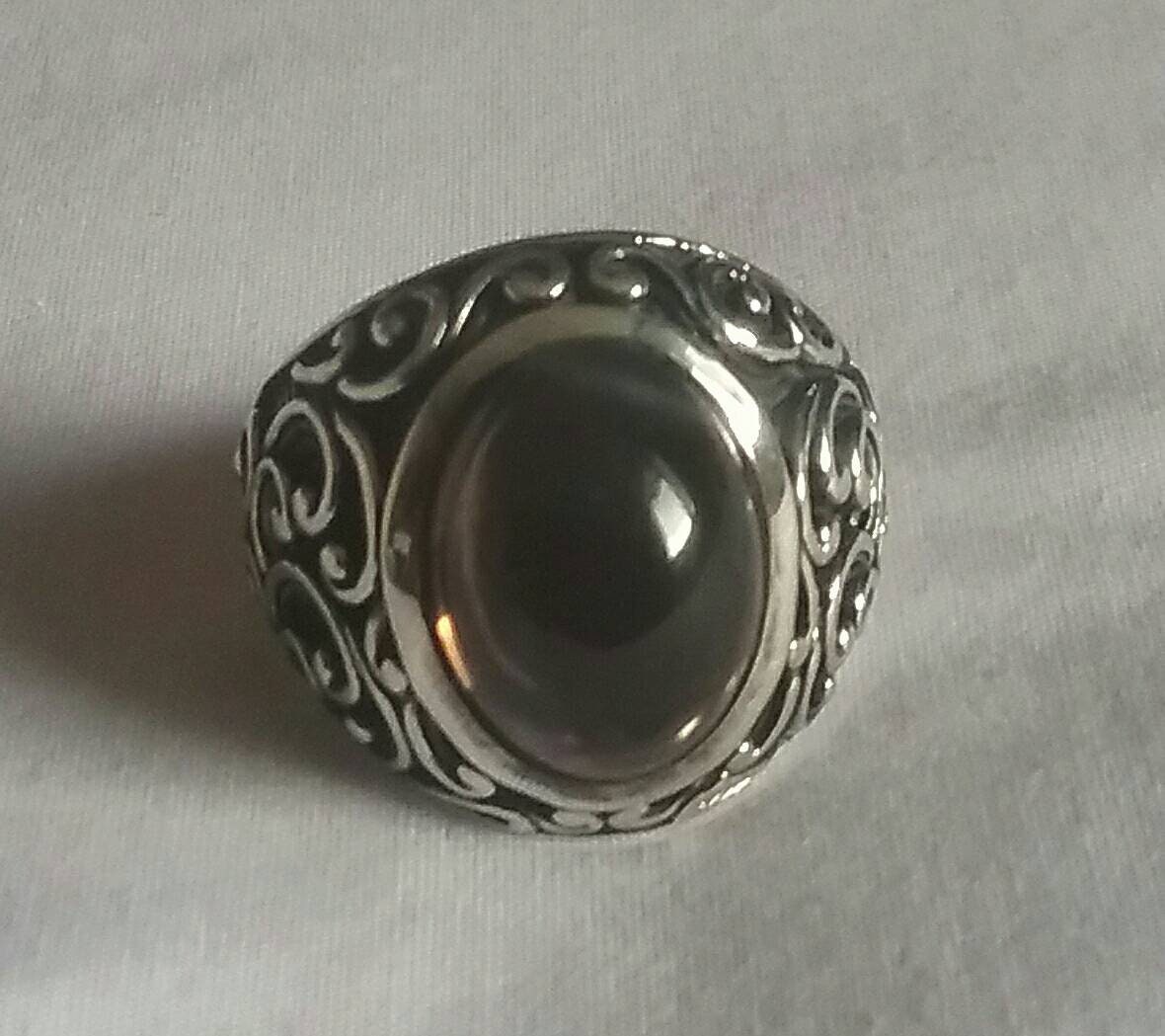 Blue chalcedony chunky ring,sterling silver,beautiful scroll sides,vintage style,Japanese style waves,baroque,mens fashion,boho,