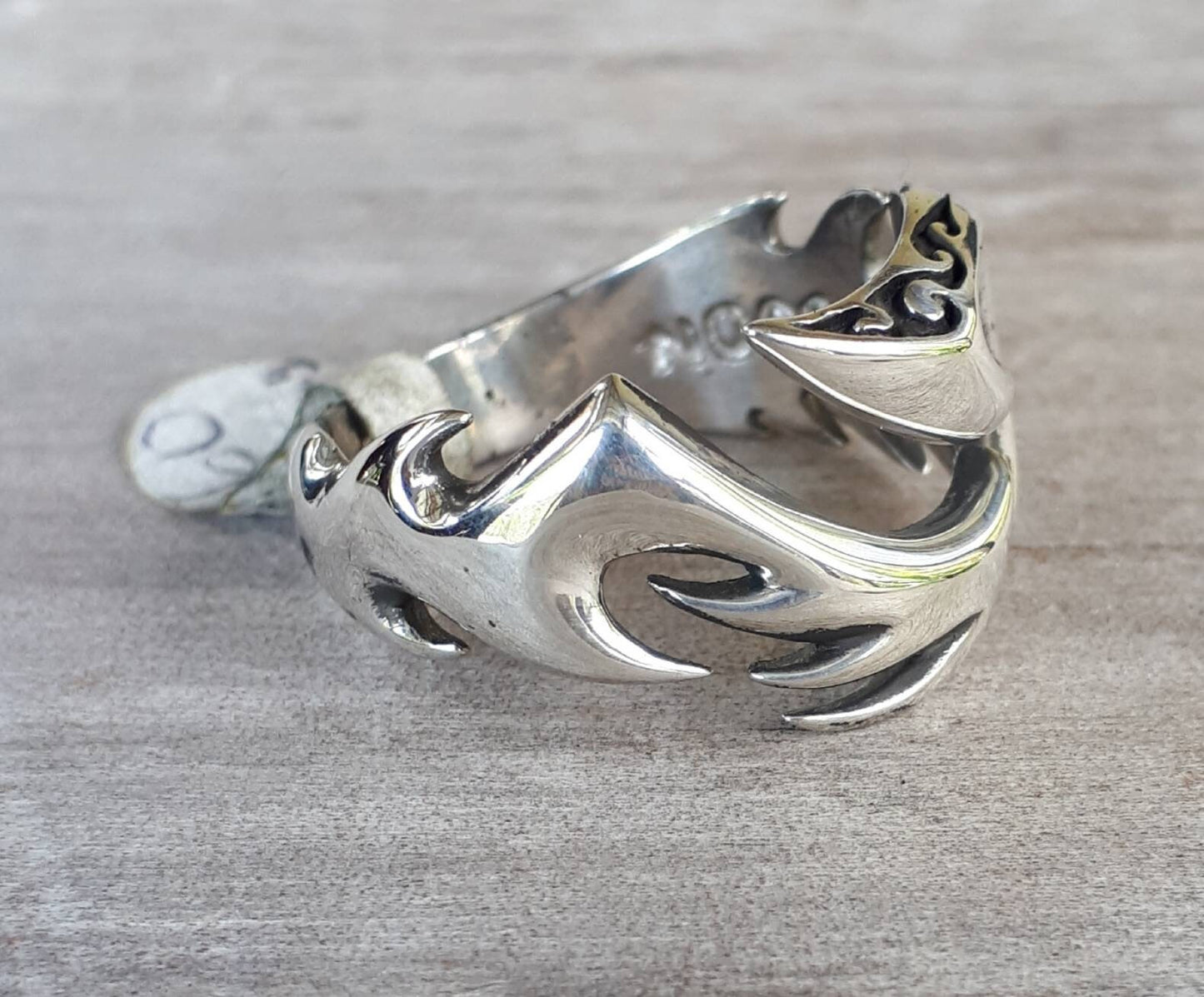 Tribal ring,sterling silver,steampunk,mens wedding ring,handmade,boho,hipster,claw ring,Geiger,viking,Maori,island,polynesian,Hawaiian,koru,