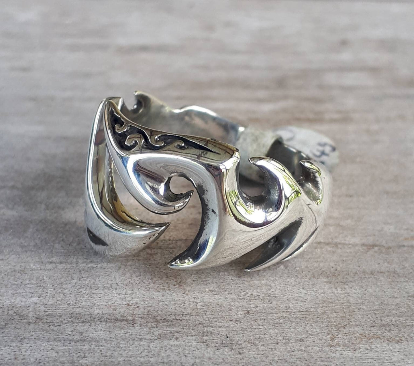 Tribal ring,sterling silver,steampunk,mens wedding ring,handmade,boho,hipster,claw ring,Geiger,viking,Maori,island,polynesian,Hawaiian,koru,