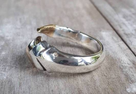 Tribal ring,two tone,9ct Gold, sterling silver,steampunk,mens wedding ring,handmade,boho,hipster,claw ring,Geiger,viking,
