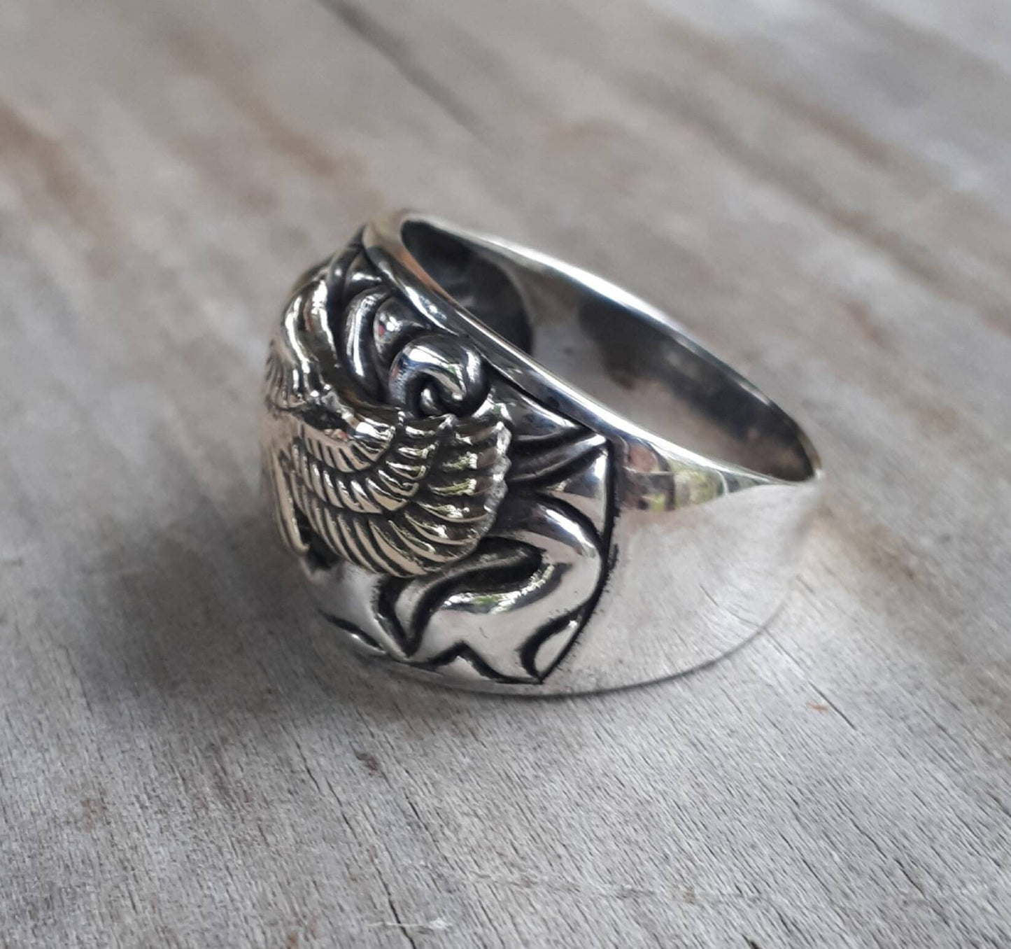 Phoenix ring, eagle ring,two tone,sterling silver ,brass,bird,boho,Indian,cowboy,western,mens fashion,womens fashion,pinkie ring,