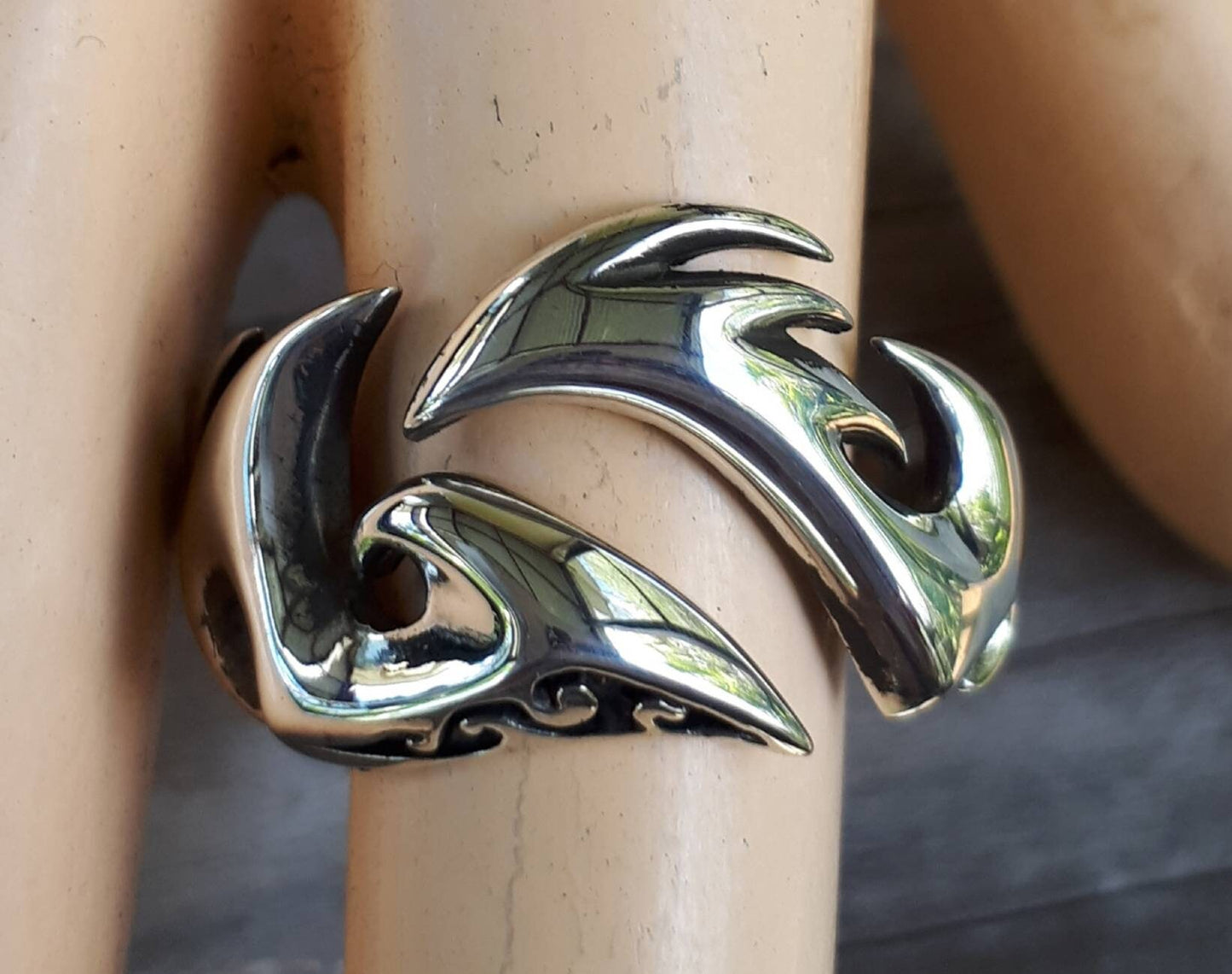 Tribal ring,sterling silver,steampunk,mens wedding ring,handmade,boho,hipster,claw ring,Geiger,viking,Maori,island,polynesian,Hawaiian,koru,