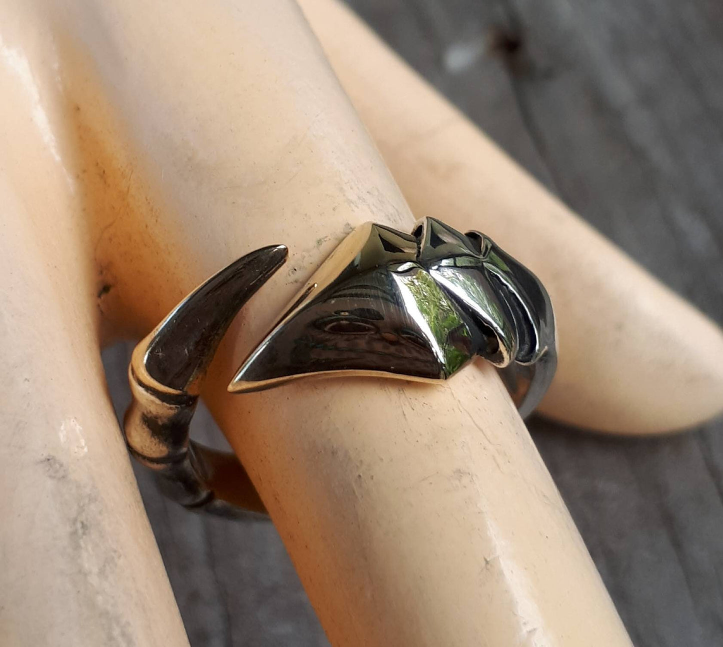 Tribal ring,two tone,9ct Gold, sterling silver,steampunk,mens wedding ring,handmade,boho,hipster,claw ring,Geiger,viking,