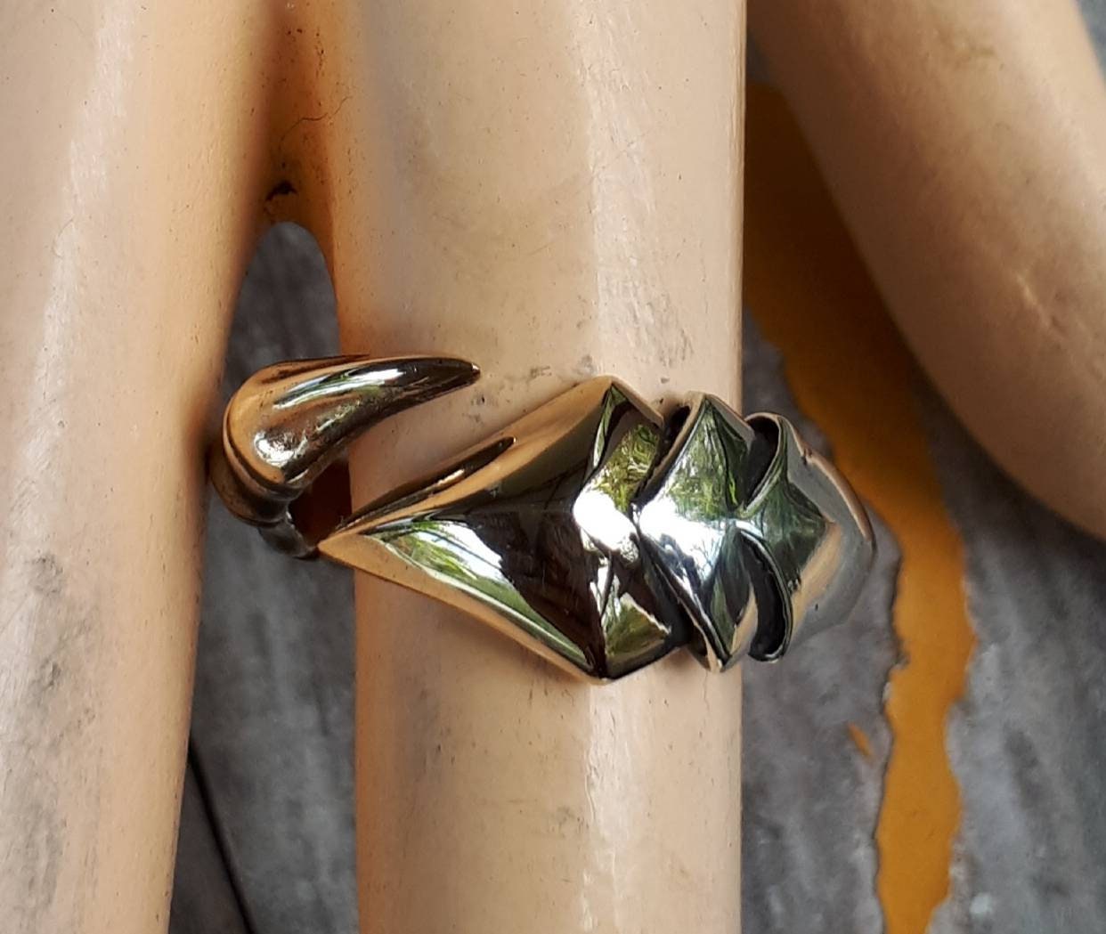 Tribal ring,two tone,9ct Gold, sterling silver,steampunk,mens wedding ring,handmade,boho,hipster,claw ring,Geiger,viking,