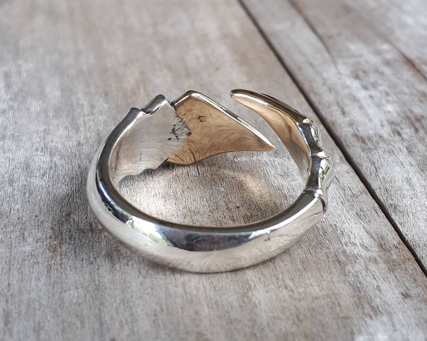 Tribal ring,two tone,9ct Gold, sterling silver,steampunk,mens wedding ring,handmade,boho,hipster,claw ring,Geiger,viking,