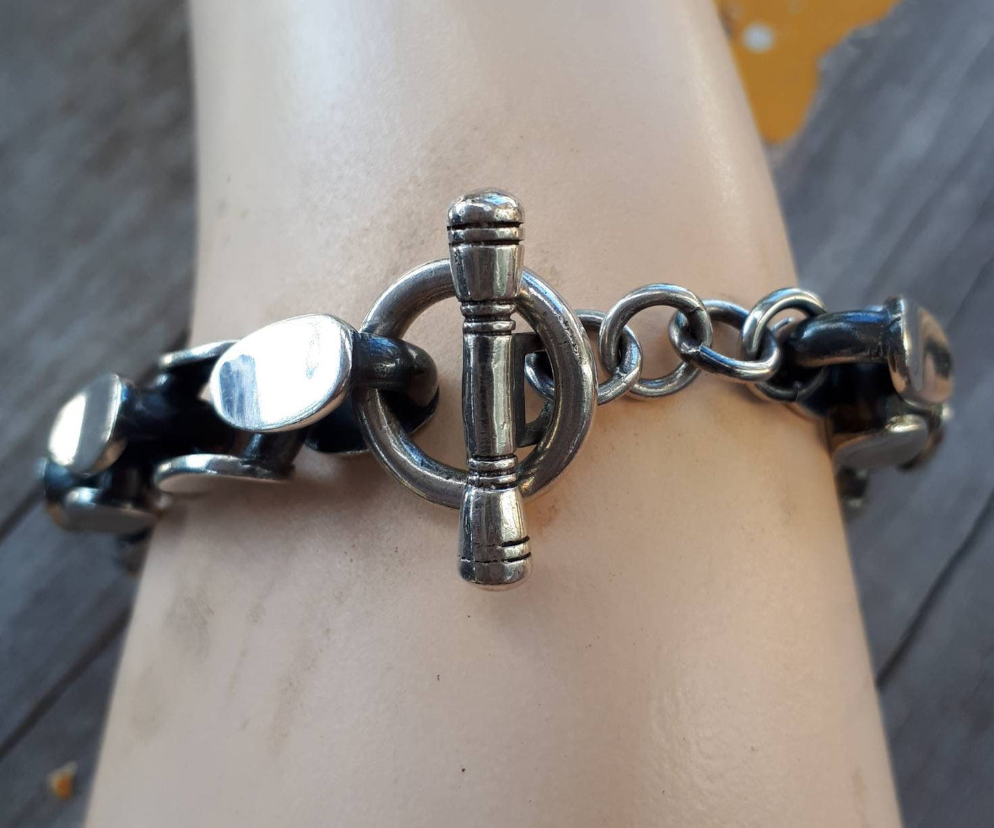 Silver bracelet for men,925 sterling silver,80gms,heavy handmade toggle chain bracelet,industrial,steampunk,rustic,heavy bracelet,unisex,boho,grung