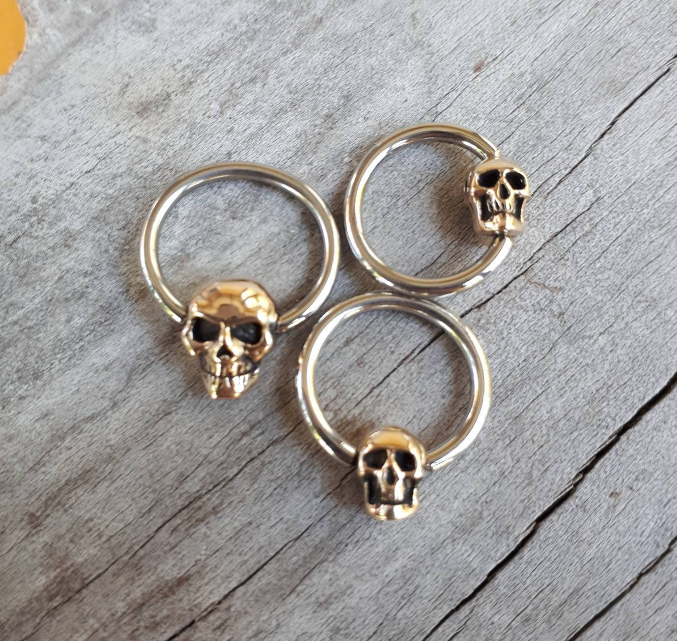 Gold bcr, skull earring,bcr skull bead,9ct gold skull bc,skull nipple ring,skull belly ring,skull ,gold skull sleeper,pirate,captive bead,