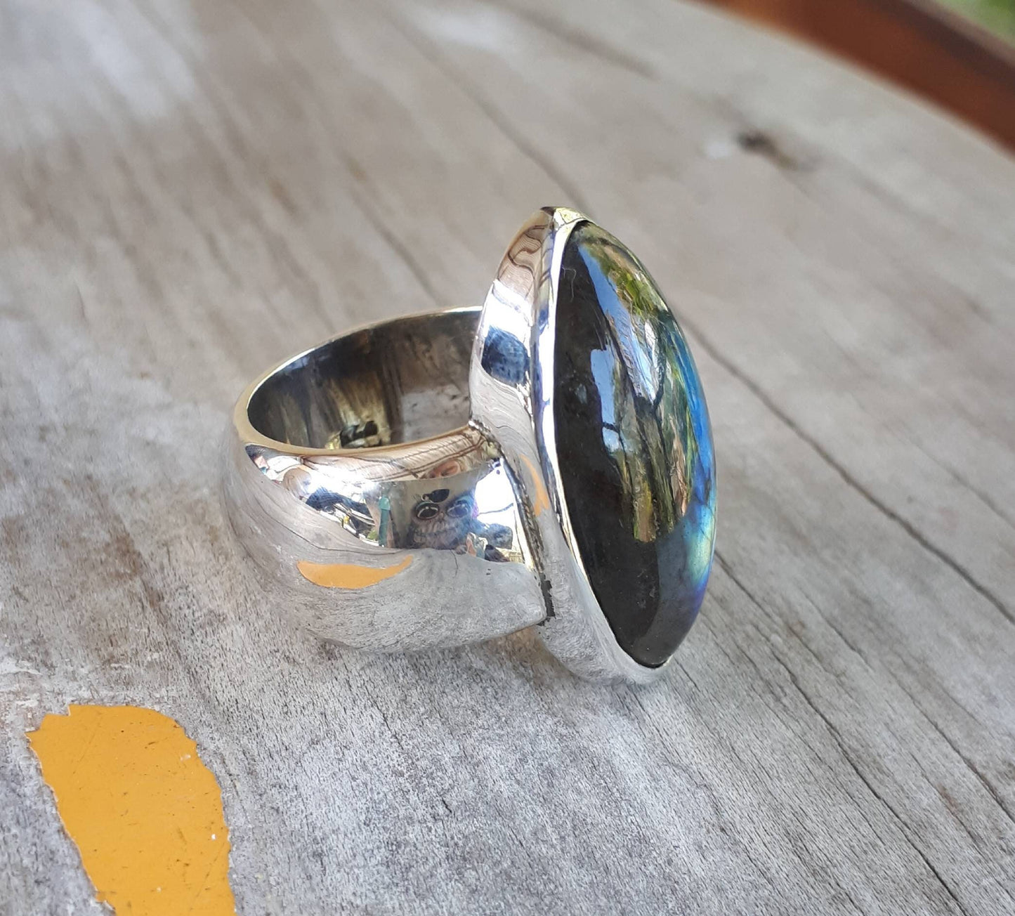 Labrodorite ring,stunning,chunky sterling silver,gemstone ring,handmade,stone ring,long ring,boho,crystal,new age ring,large ring,big stone