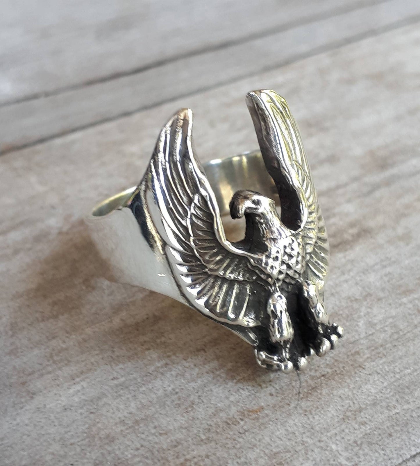 Eagle ring,spread eagle,Phoenix,bird ring,sterling silver,handmade,tribal,indian, cowboy, country and western,feather,chunky ring,long ring,
