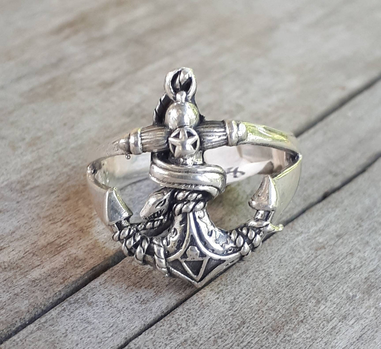 anchor ring, sterling silver,snake ring,nautical,sailor rockabilly wedding,maritime, ship,hipster
