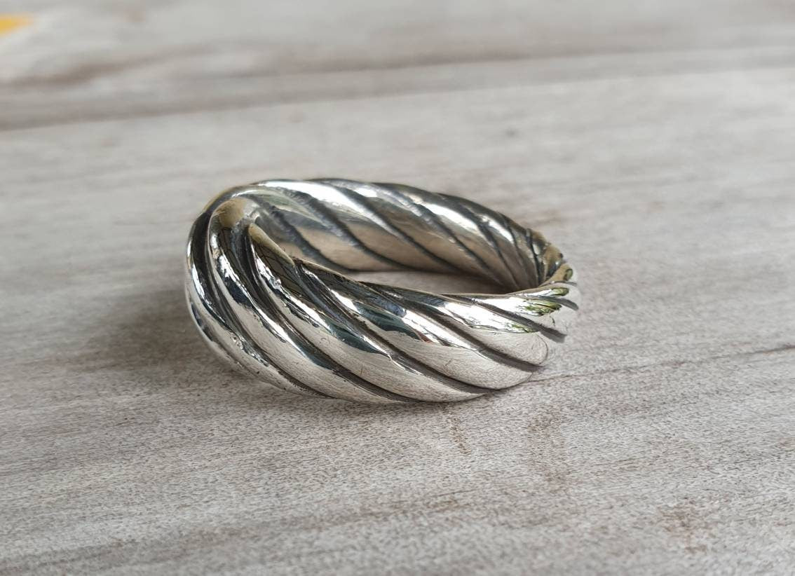 Woven chunky ring,heavy,solid,sterling silver,thick twisted silver, wedding ring,unisex,handmade,silver band,mens ring,hipster,boho,vintage,