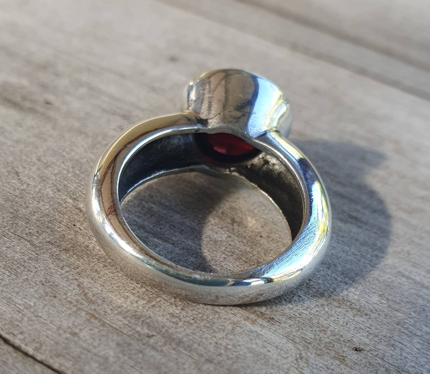 Garnet ring,sterling silver,chunky solitare,handmade, ring,goddess,boho,solitare ring,new age,cabachon garnet,ball ring,stacker ring