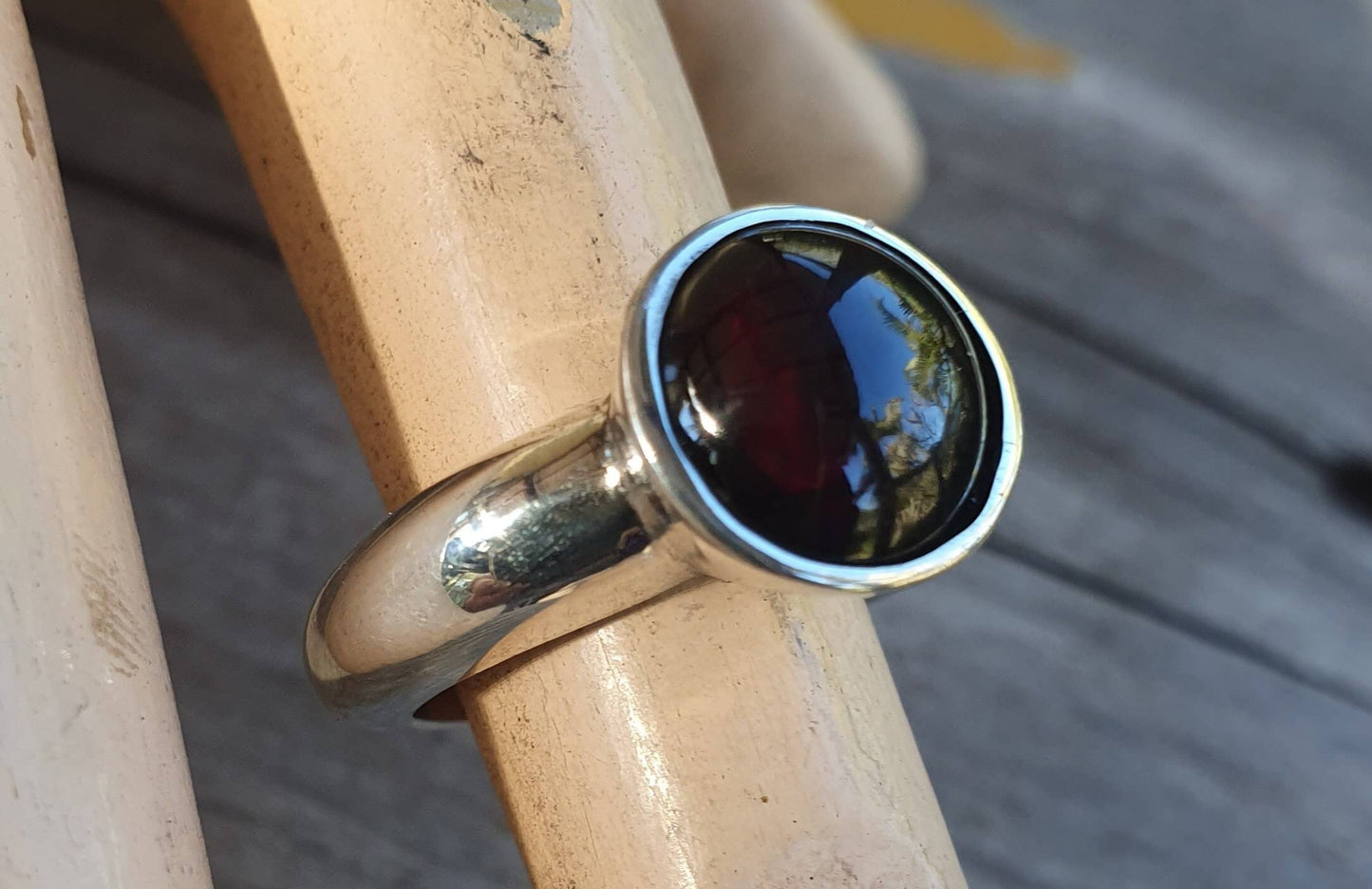 Garnet ring,sterling silver,chunky solitare,handmade, ring,goddess,boho,solitare ring,new age,cabachon garnet,ball ring,stacker ring