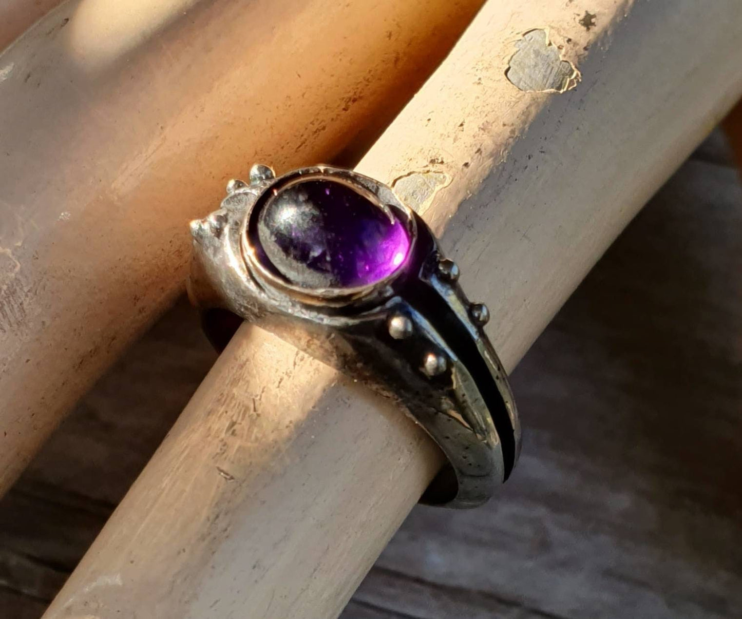 Garnet ring,sterling silver,rustic industrial handmade,cabachon,ring,boho,new age,ball ring,