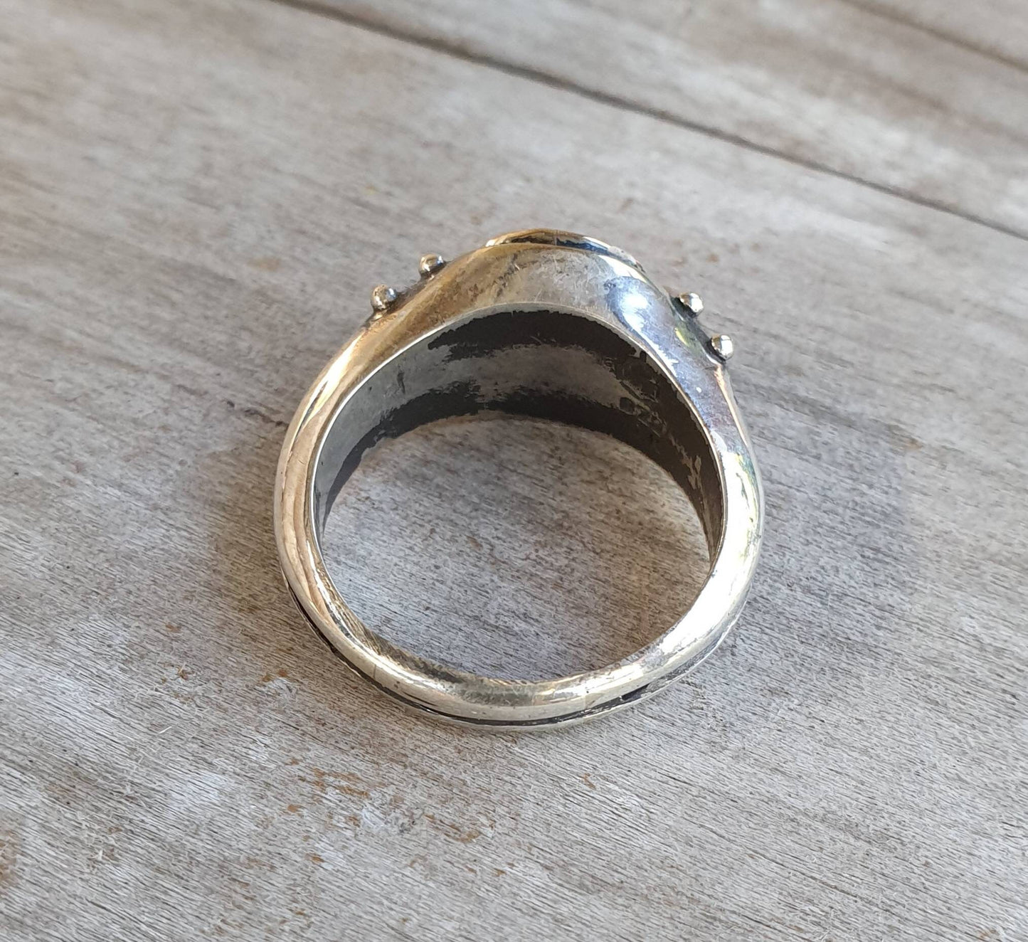 Diopside ring,two tone,sterling silver,9ct gold setting,rustic handmade,chunky ring,boho,new age,ball ring,stone,
