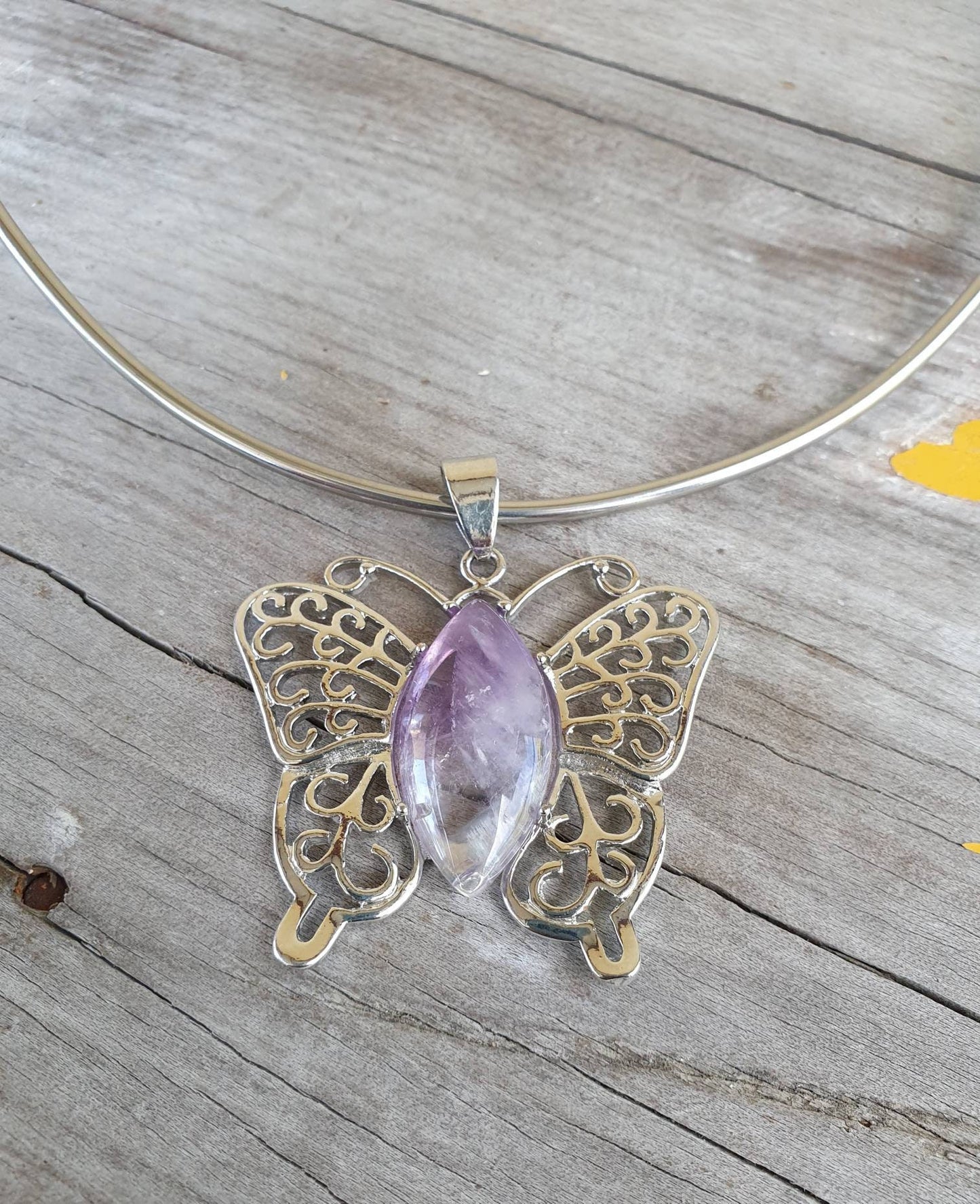 butterfly pendant,filegree,amethyst pendant,boho,art nouveau,victorian,vintage,handmade,gypsy,women's fashion,