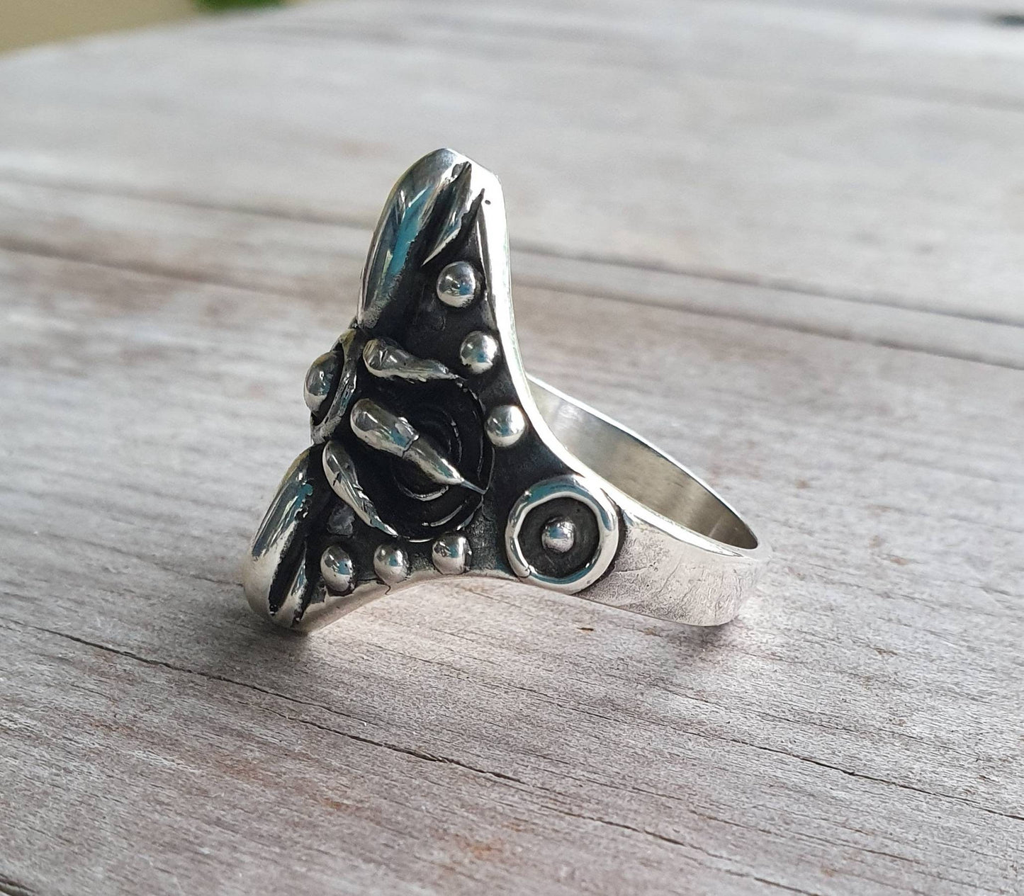 Long sun ring,925 sterling silver,handmade,gladiator,steampunk,tribal,unisex,punk,spiked ring,