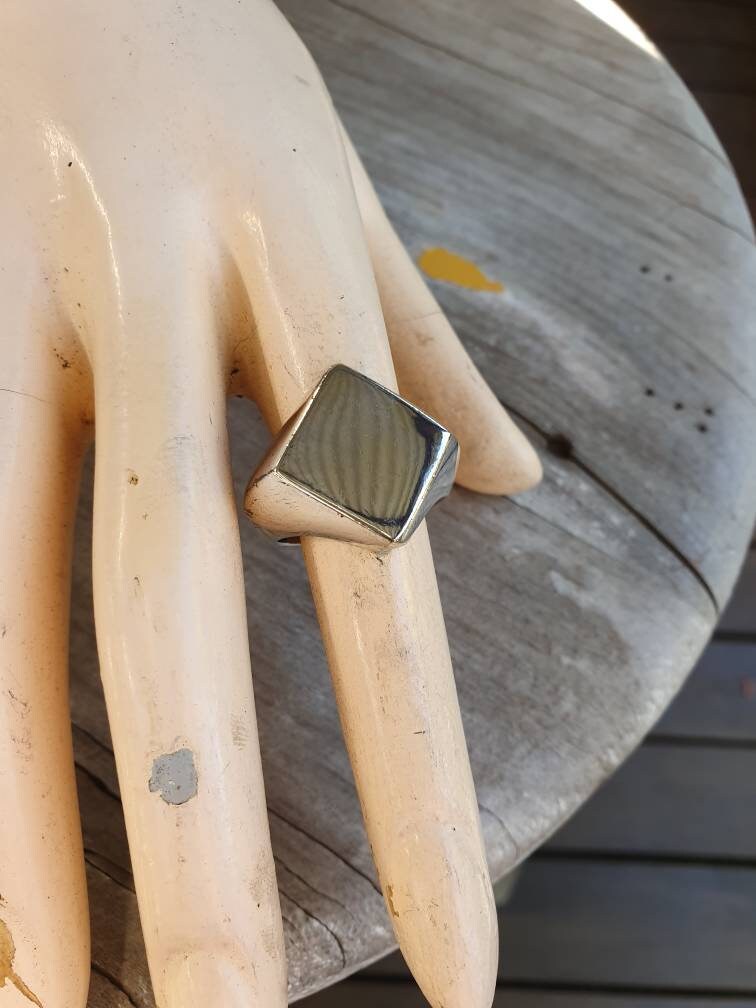 Plain signet ring,solid,chunky,sterling silver,diamond,large ring,mans ring,heavy,wide silver ring