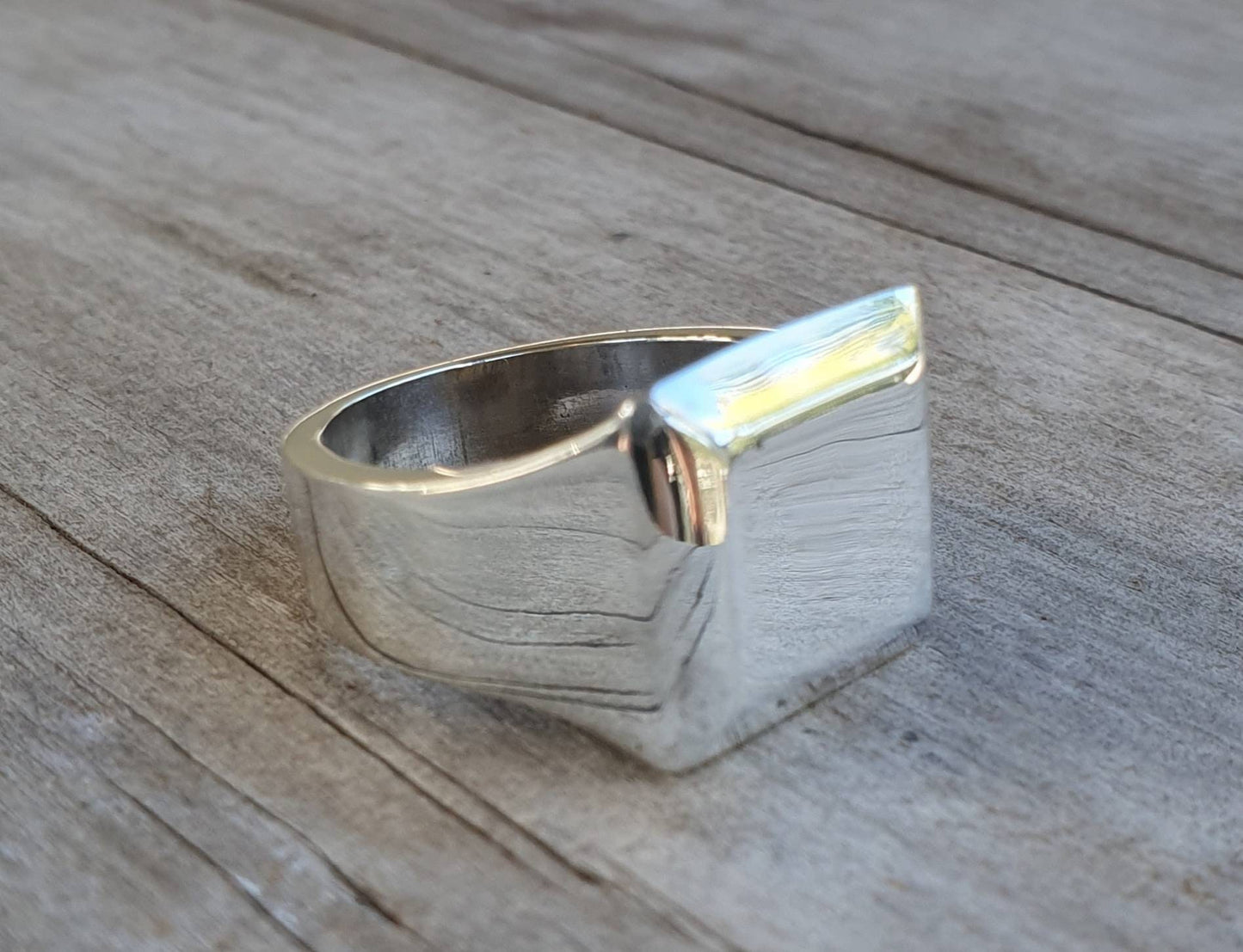 Plain signet ring,solid square top,chunky,sterling silver,handmade ring,mans ring,heavy,wide silver ring