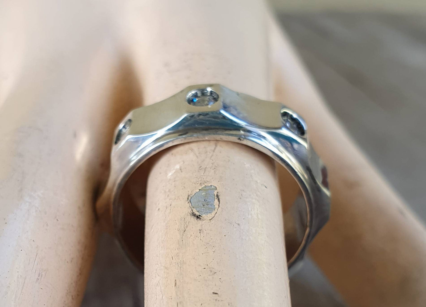 Stylish silver band,chunky ring with cz stones,sterling silver,scalloped pattern,cubic zirconia unisex ring,silver wedding ring
