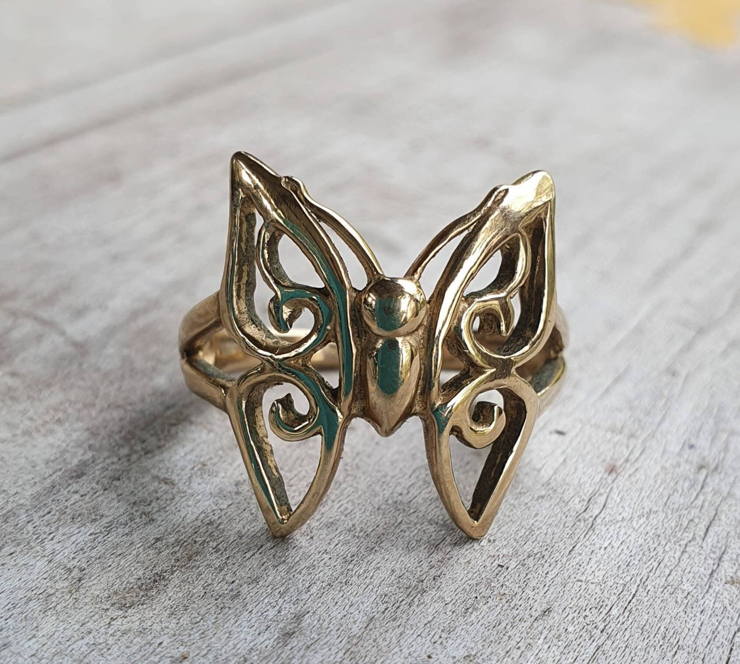 gold butterfly ring,9ct gold,boho,filegree ring,goddess,handmade, art nouveau, victorian,ornate ring,
