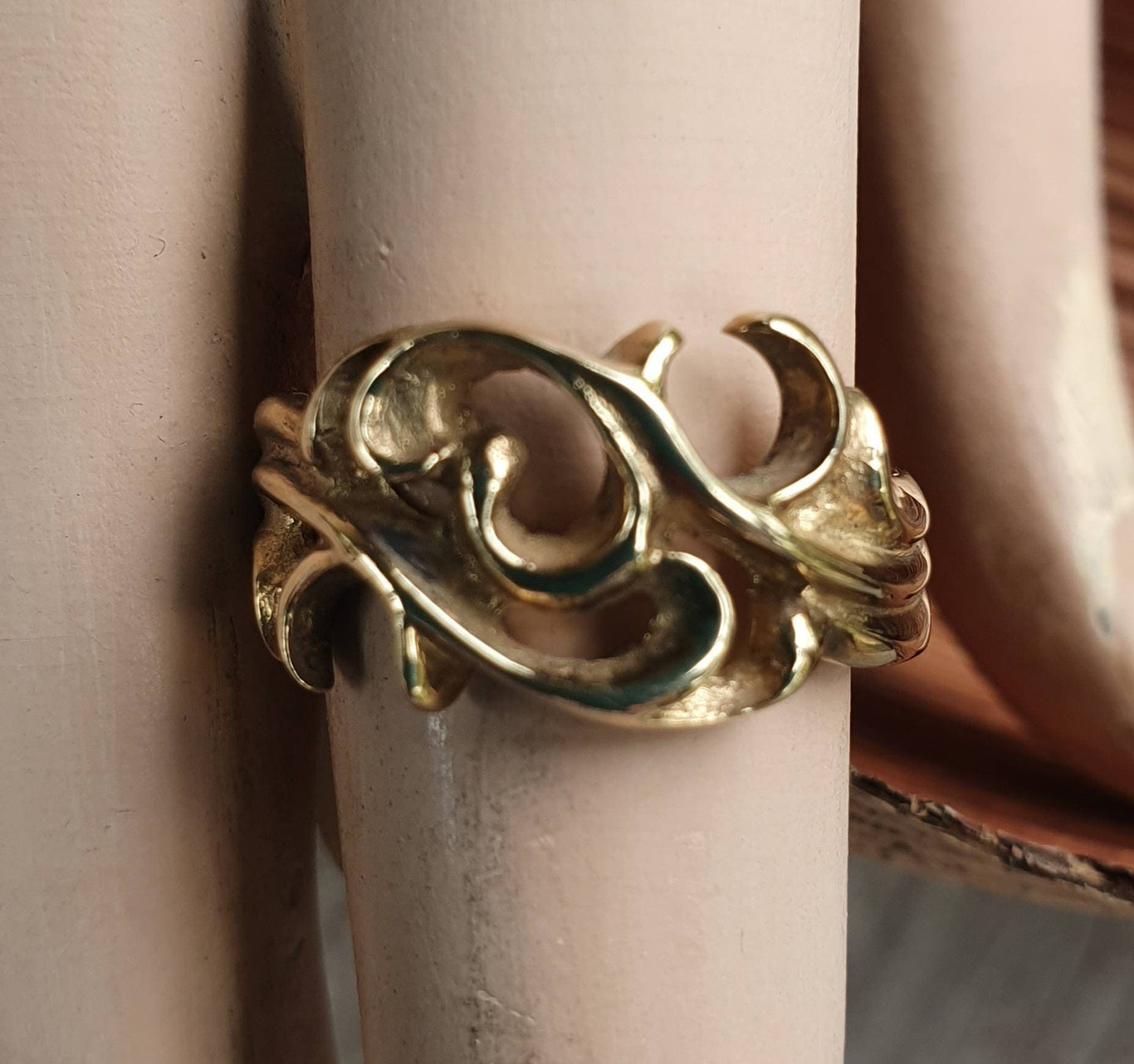 gold scroll ring,9ct gold,unisex swirl,handmade,tribal,gypsy,art nouveau,celtic,tribal ring,wedding,maori koru