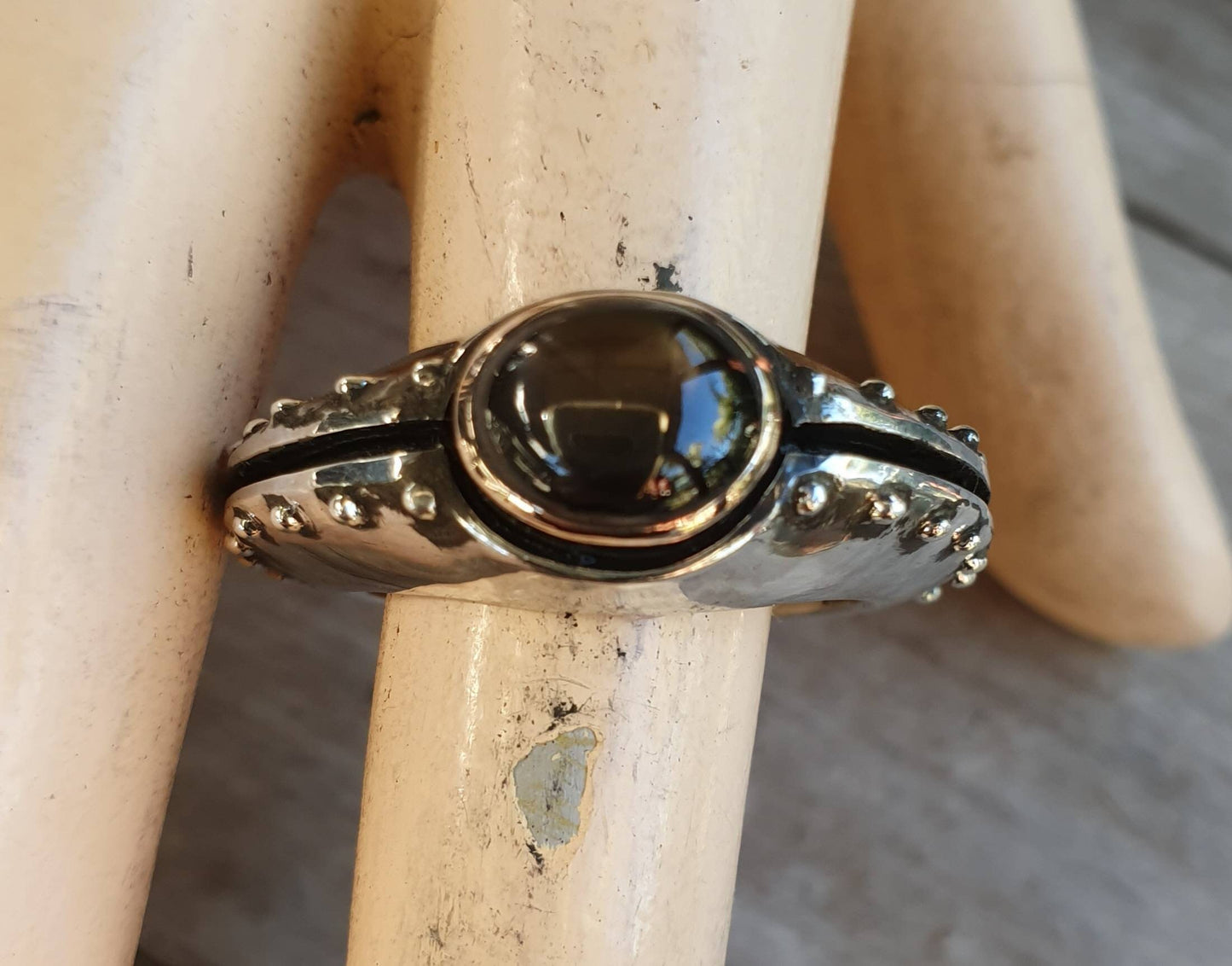 Diopside ring,two tone,sterling silver,9ct gold setting,rustic handmade,chunky ring,boho,new age,ball ring,stone,