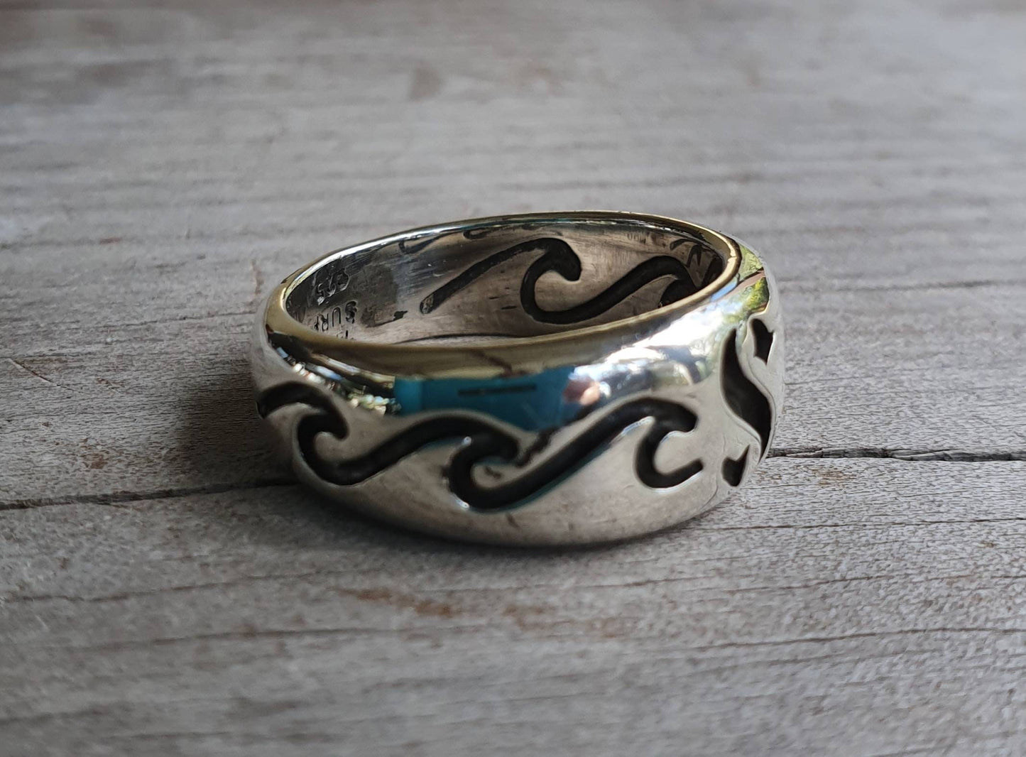 surf wave ring,925 sterling silver,sailor S,surf S,surfer,ocean jewelry,snorkel