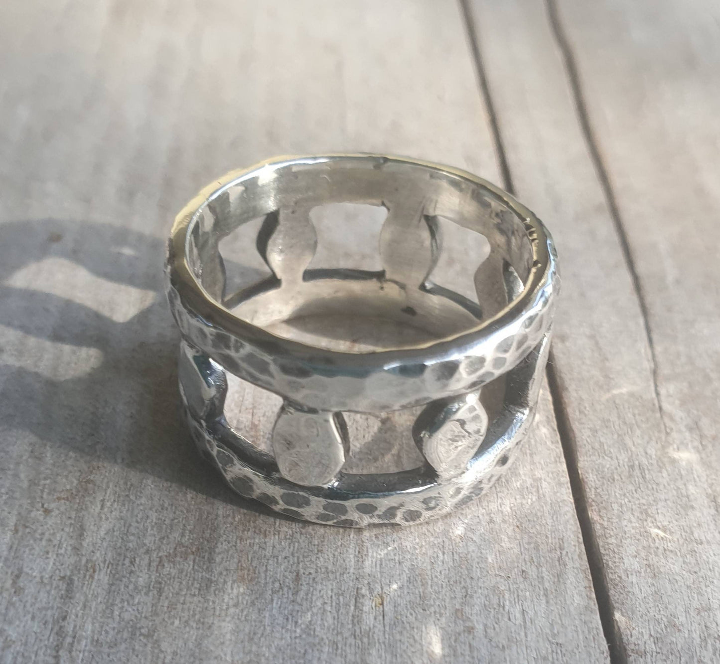 Hammered ring,13mm wide band,925 sterling silver,handmade,nugget band,rough silver,boho,industrial