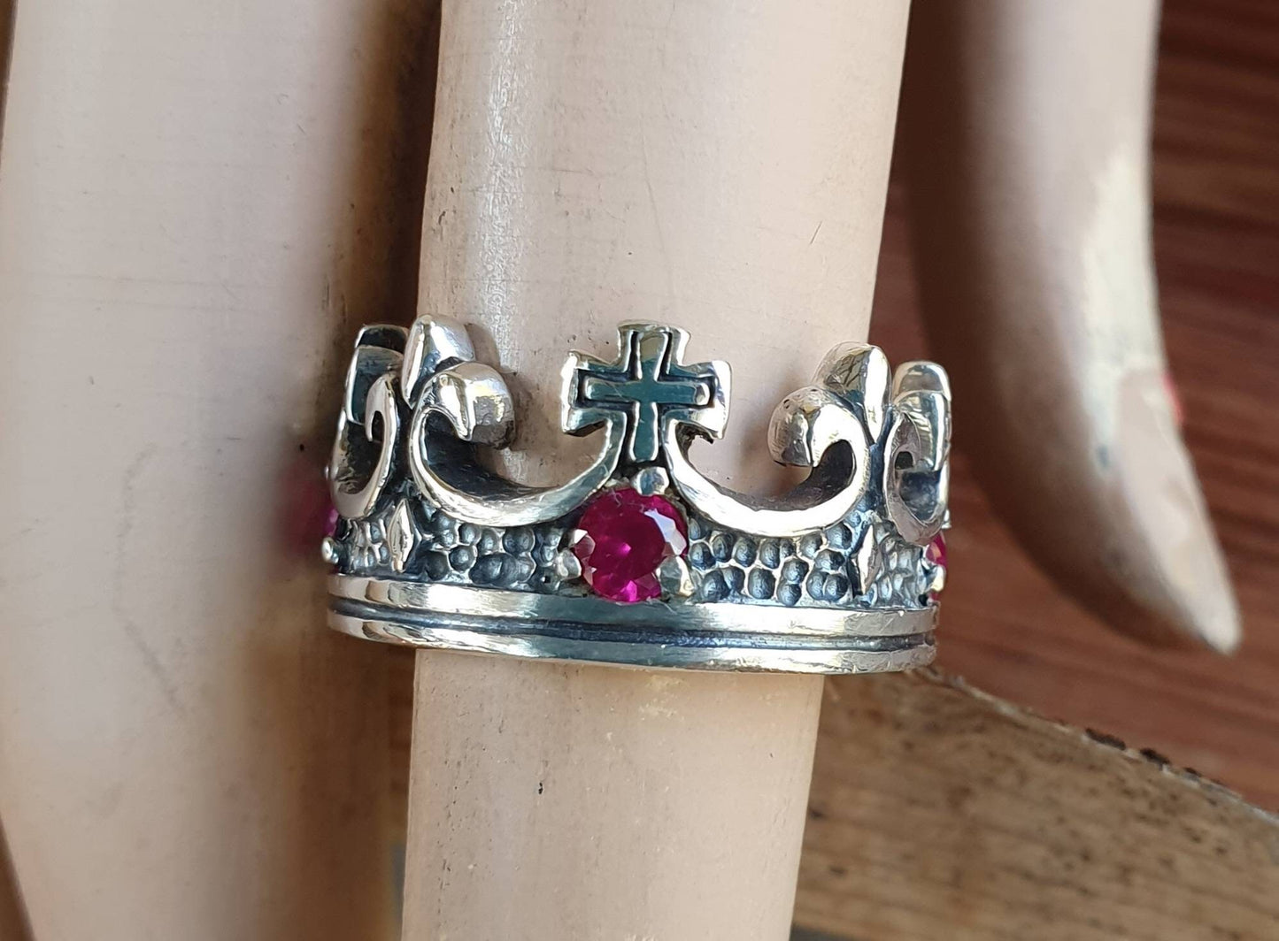 crown ring,sterling silver,Byron emeralds,chunky ring,rockabilly, hipster,wedding band,steampunk gothic
