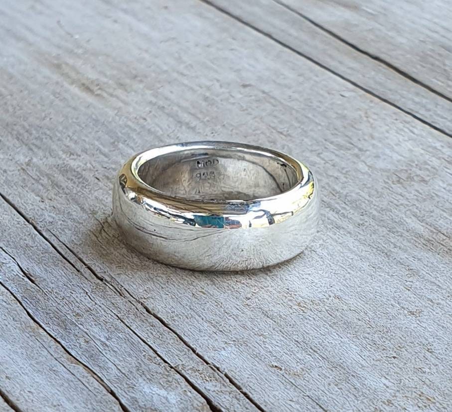 Chunky silver ring,9mm wide, heavy thick,solid sterling silver,handmade,wide silver wedding ring,dress ring,rounded band,unisex,d ring,