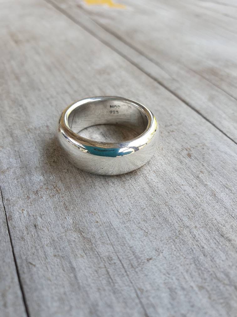 Chunky silver ring,9mm wide, heavy thick,solid sterling silver,handmade,wide silver wedding ring,dress ring,rounded band,unisex,d ring,