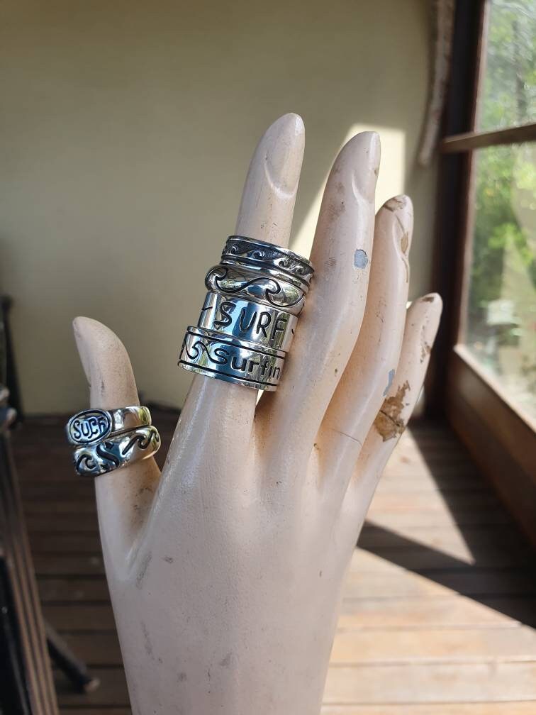 Surf ring,sterling silver,surf board,small and large version,his and hers surfer ring,surf,surfing,wave wedding ring,surf board band,
