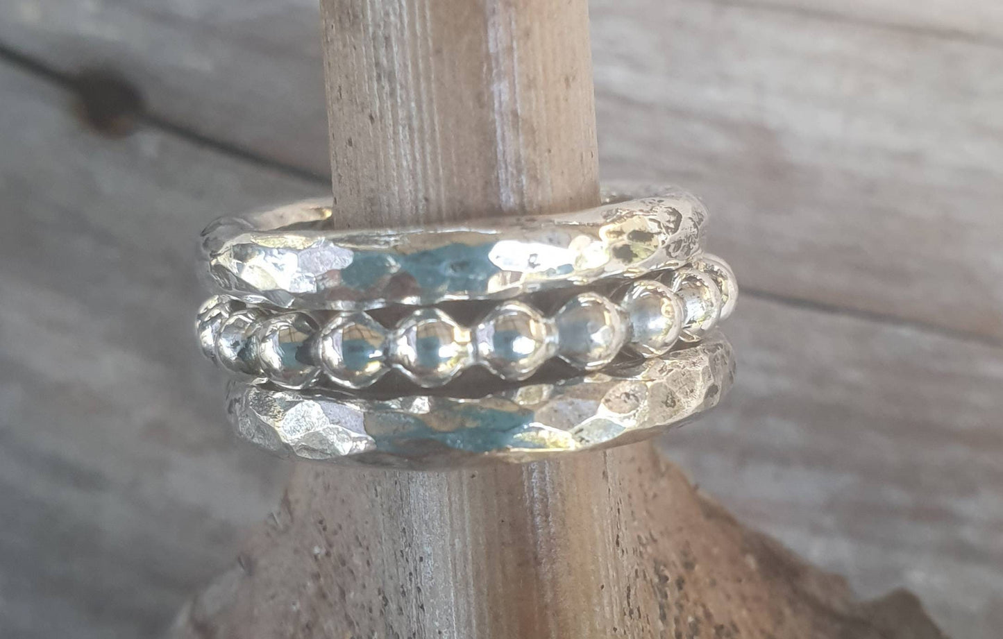 chunky stacker rings,Sterling silver,3 set stackers rings,pearl ball band,hammered solid bands