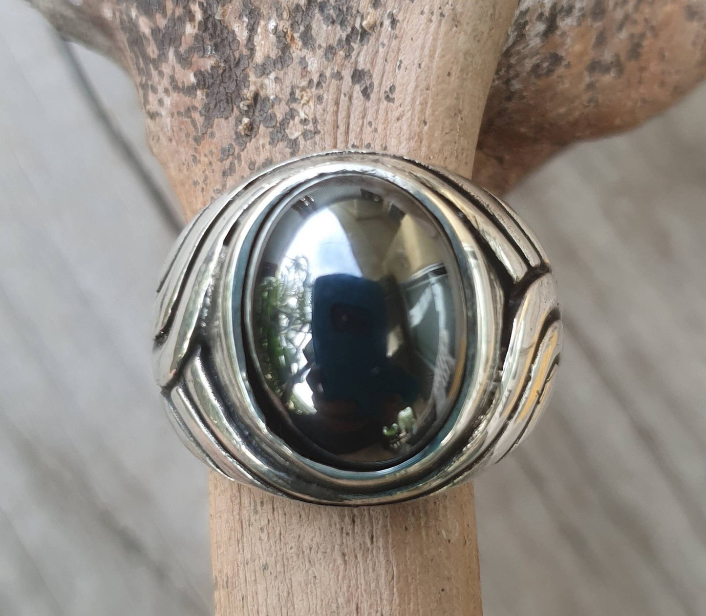 Hemitite ring, sterling silver,chunky,heavy and solid,modern bespoke,boho,mans dress wedding dress ring