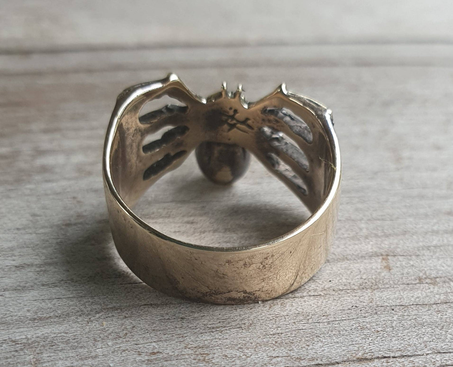 Gold Spider ring,9ct gold with sterling silver stripe,two tone ring,insect,gothic,punk,unisex ring,rockabilly,hipster ring