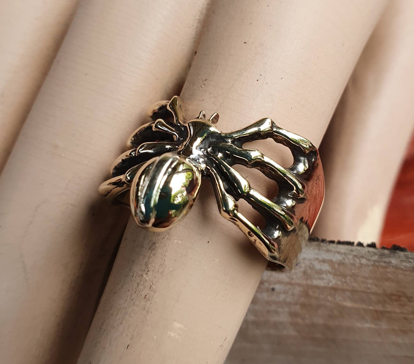 Gold Spider ring,9ct gold with sterling silver stripe,two tone ring,insect,gothic,punk,unisex ring,rockabilly,hipster ring