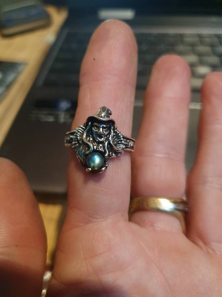 witch ring,sterling silver,labradorite,goddess,occult,magic,fantasy mythical steampunk gothic punk ring