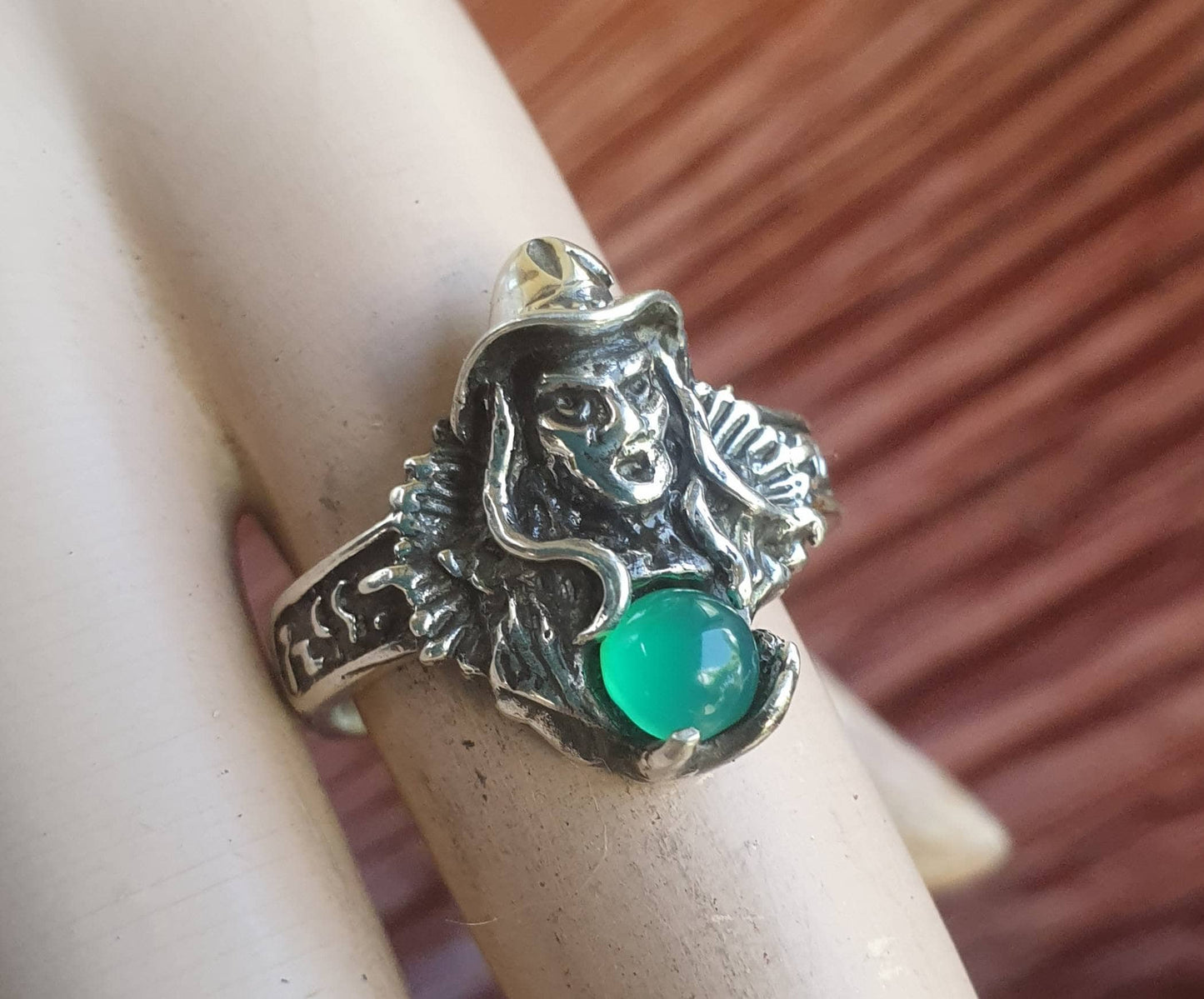 witch ring,sterling silver,green onyx,goddess,occult,magic,fantasy mythical steampunk gothic punk ring